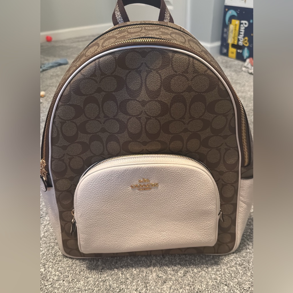 Coach Signature Brown And Cream Backpack